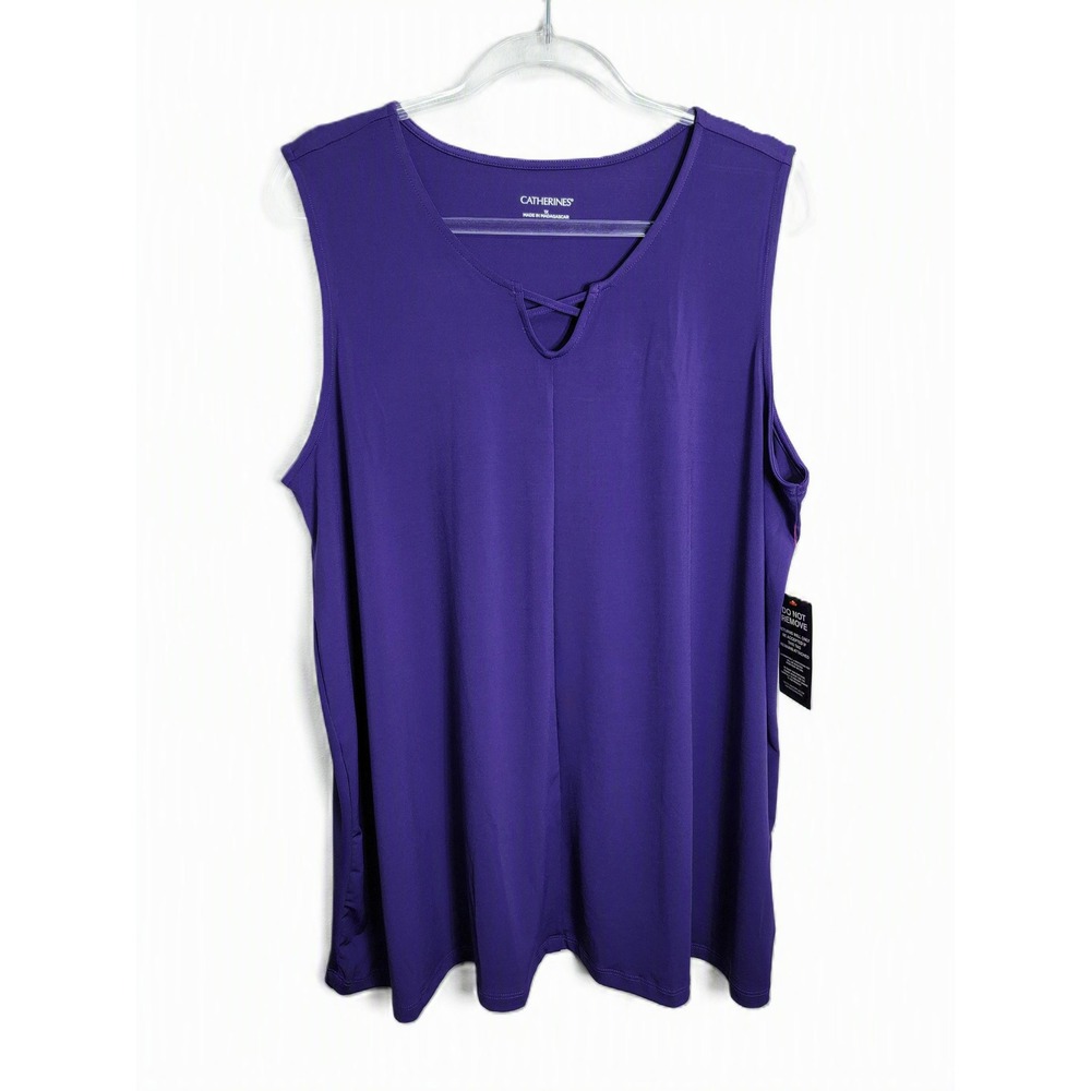 Catherines Womens 1X Tank Top Purple Criss Cross V-Neck Sleeveless NEW